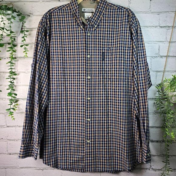 Columbia Other - COLUMBIA MENS LONG SLEEVE PLAID BUTTON DOWN NAVY AND KHAKI PLAID SIZE LARGE EUC